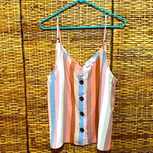NWOT Twine & String Brown orange  blue Striped adjustable tank top XL